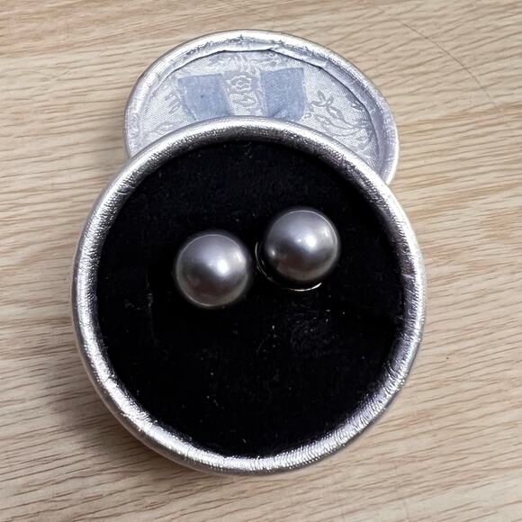 VINTAGE FAUX GRAY PEARL & MARCASITE STERLING SILVER 925 DROP EARRINGS ~ 1 in - Picture 3 of 9